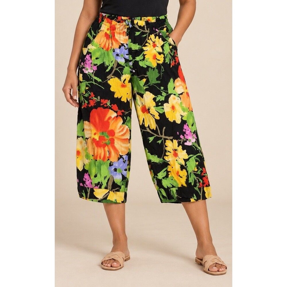 Jams World Flora Grande Capri Pants Vintage XL Floral Rayon Made in Hawaii